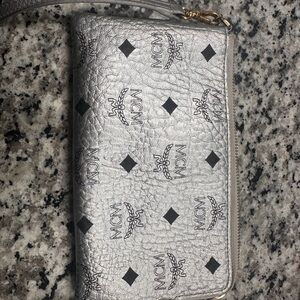 MCM Metallic Silver Wristlet Clutch